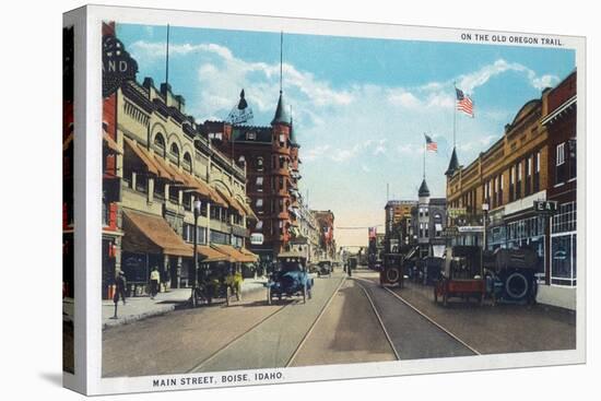 View of Main Street with Model-T Ford Cars - Boise, ID-Lantern Press-Stretched Canvas