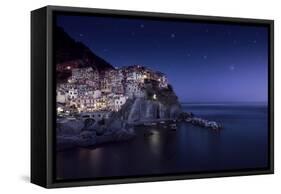 View of Manarola on a Starry Night, La Spezia, Liguria, Northern Italy-null-Framed Stretched Canvas