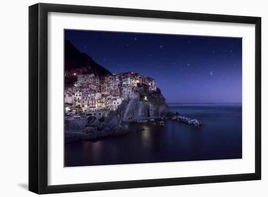 View of Manarola on a Starry Night, La Spezia, Liguria, Northern Italy-null-Framed Photographic Print