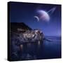 View of Manarola on a Starry Night with Planets, Northern Italy-null-Stretched Canvas