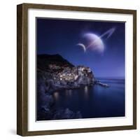 View of Manarola on a Starry Night with Planets, Northern Italy-null-Framed Photographic Print