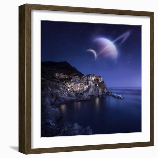 View of Manarola on a Starry Night with Planets, Northern Italy-null-Framed Photographic Print