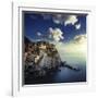 View of Manarola on the Rocks at Sunset, La Spezia, Liguria, Northern Italy-null-Framed Premium Photographic Print