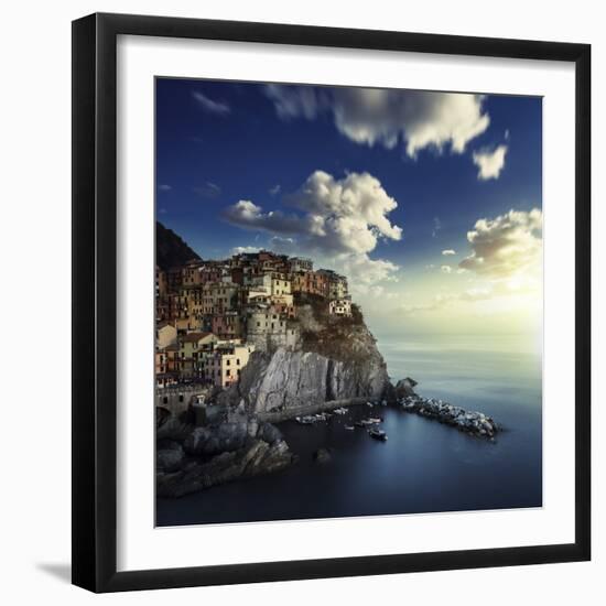 View of Manarola on the Rocks at Sunset, La Spezia, Liguria, Northern Italy-null-Framed Photographic Print