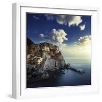 View of Manarola on the Rocks at Sunset, La Spezia, Liguria, Northern Italy-null-Framed Photographic Print