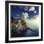 View of Manarola on the Rocks at Sunset, La Spezia, Liguria, Northern Italy-null-Framed Photographic Print