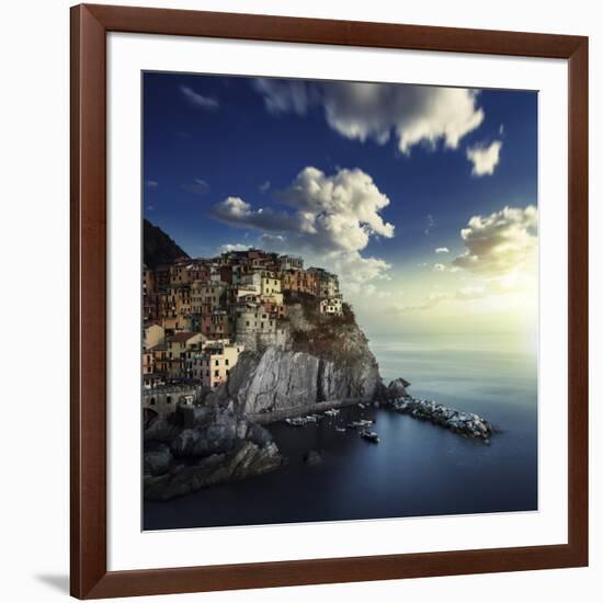 View of Manarola on the Rocks at Sunset, La Spezia, Liguria, Northern Italy-null-Framed Photographic Print