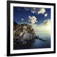 View of Manarola on the Rocks at Sunset, La Spezia, Liguria, Northern Italy-null-Framed Photographic Print