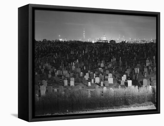 View of Manhattan above Queens Cemetery-null-Framed Stretched Canvas