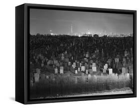 View of Manhattan above Queens Cemetery-null-Framed Stretched Canvas