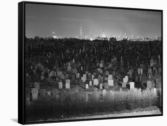 View of Manhattan above Queens Cemetery-null-Framed Stretched Canvas