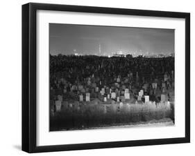 View of Manhattan above Queens Cemetery-null-Framed Premium Photographic Print