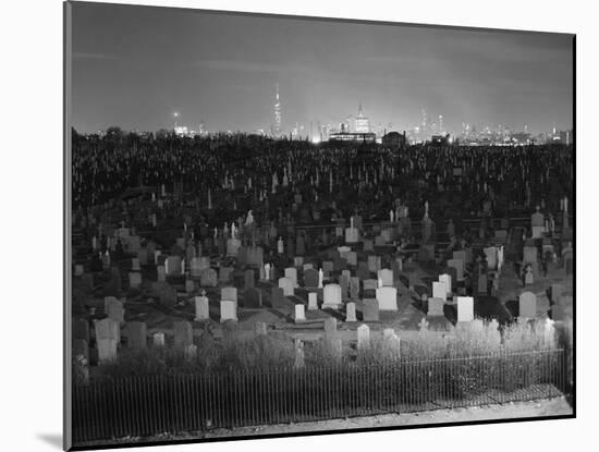 View of Manhattan above Queens Cemetery-null-Mounted Premium Photographic Print