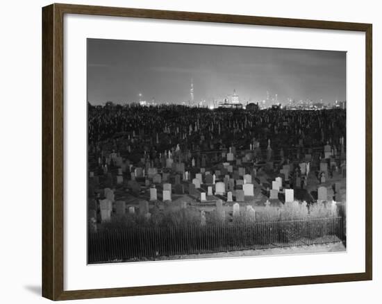 View of Manhattan above Queens Cemetery-null-Framed Photographic Print