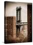 View of Manhattan Bridge in Winter-Philippe Hugonnard-Stretched Canvas