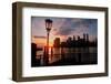 View of Manhattan from the Brooklyn Bridge at sunset, New York City, New York-null-Framed Photographic Print