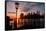 View of Manhattan from the Brooklyn Bridge at sunset, New York City, New York-null-Framed Stretched Canvas