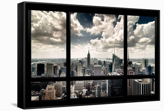 View of Manhattan, New York from Window-Steve Kelley-Framed Stretched Canvas