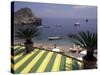View of Mazzaro Beach from Restaurant, Taormina, Sicily, Italy-Connie Ricca-Stretched Canvas