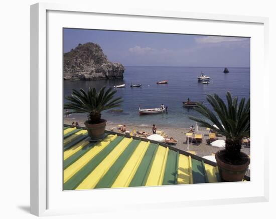 View of Mazzaro Beach from Restaurant, Taormina, Sicily, Italy-Connie Ricca-Framed Photographic Print