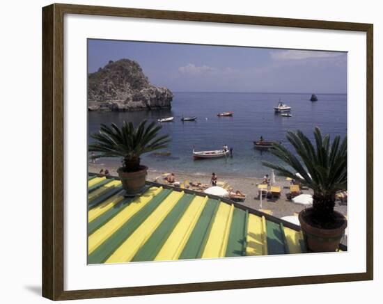 View of Mazzaro Beach from Restaurant, Taormina, Sicily, Italy-Connie Ricca-Framed Photographic Print