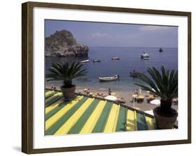 View of Mazzaro Beach from Restaurant, Taormina, Sicily, Italy-Connie Ricca-Framed Photographic Print