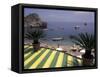 View of Mazzaro Beach from Restaurant, Taormina, Sicily, Italy-Connie Ricca-Framed Stretched Canvas