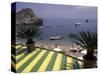 View of Mazzaro Beach from Restaurant, Taormina, Sicily, Italy-Connie Ricca-Stretched Canvas