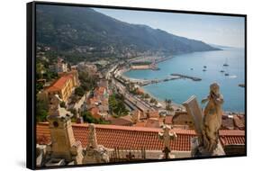 View of Medieval Menton and Basilique Saint Michel, Alpes-Maritimes, Cote D'Azur-Frank Fell-Framed Stretched Canvas