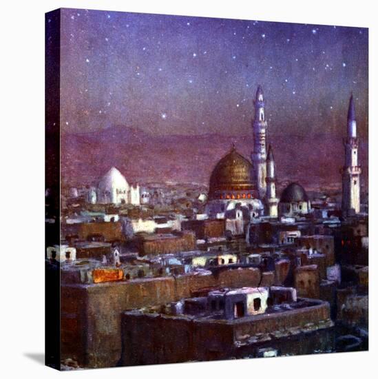 View of Medina, Arabia, by Moonlight, Showing the Dome of the Tomb of the Prophet, 1918-Etienne Dinet-Stretched Canvas