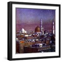 View of Medina, Arabia, by Moonlight, Showing the Dome of the Tomb of the Prophet, 1918-Etienne Dinet-Framed Premium Giclee Print