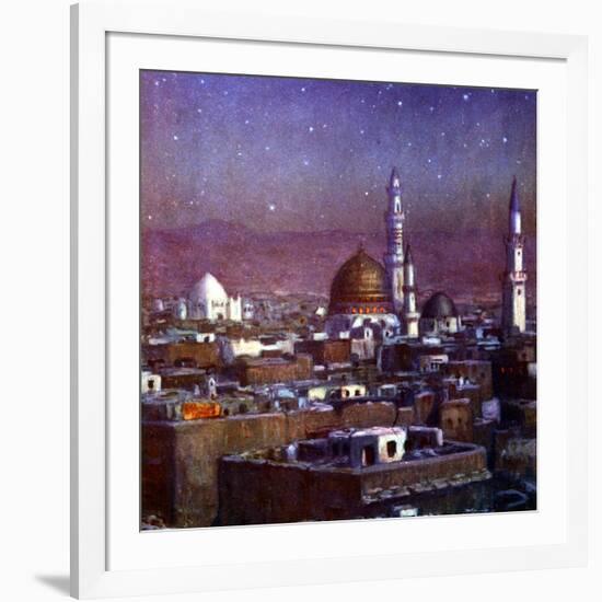 View of Medina, Arabia, by Moonlight, Showing the Dome of the Tomb of the Prophet, 1918-Etienne Dinet-Framed Giclee Print