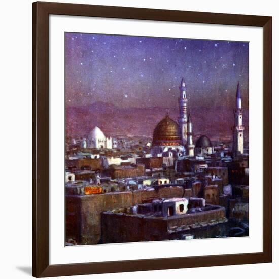 View of Medina, Arabia, by Moonlight, Showing the Dome of the Tomb of the Prophet, 1918-Etienne Dinet-Framed Giclee Print