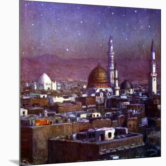 View of Medina, Arabia, by Moonlight, Showing the Dome of the Tomb of the Prophet, 1918-Etienne Dinet-Mounted Giclee Print