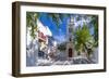 View of Metropolitan Church in cobbled street, Mykonos Town, Mykonos, Cyclades Islands, Aegean Sea-Frank Fell-Framed Photographic Print