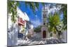 View of Metropolitan Church in cobbled street, Mykonos Town, Mykonos, Cyclades Islands, Aegean Sea-Frank Fell-Mounted Photographic Print