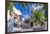 View of Metropolitan Church in cobbled street, Mykonos Town, Mykonos, Cyclades Islands, Aegean Sea-Frank Fell-Framed Photographic Print