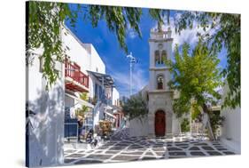 View of Metropolitan Church in cobbled street, Mykonos Town, Mykonos, Cyclades Islands, Aegean Sea-Frank Fell-Stretched Canvas