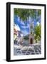 View of Metropolitan Church in cobbled street, Mykonos Town, Mykonos, Cyclades Islands, Aegean Sea-Frank Fell-Framed Photographic Print