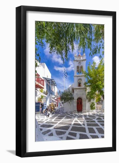 View of Metropolitan Church in cobbled street, Mykonos Town, Mykonos, Cyclades Islands, Aegean Sea-Frank Fell-Framed Premium Photographic Print