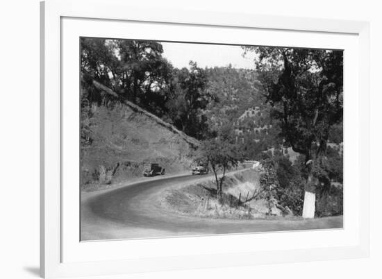 View of Model-T Fords on Redwood Highway - Hopland, CA-Lantern Press-Framed Art Print