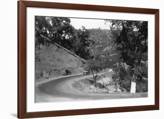 View of Model-T Fords on Redwood Highway - Hopland, CA-Lantern Press-Framed Art Print