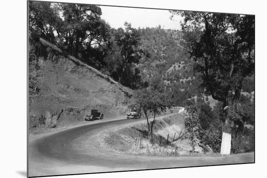 View of Model-T Fords on Redwood Highway - Hopland, CA-Lantern Press-Mounted Art Print