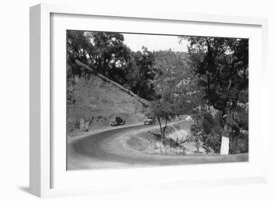 View of Model-T Fords on Redwood Highway - Hopland, CA-Lantern Press-Framed Art Print