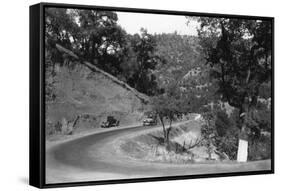 View of Model-T Fords on Redwood Highway - Hopland, CA-Lantern Press-Framed Stretched Canvas