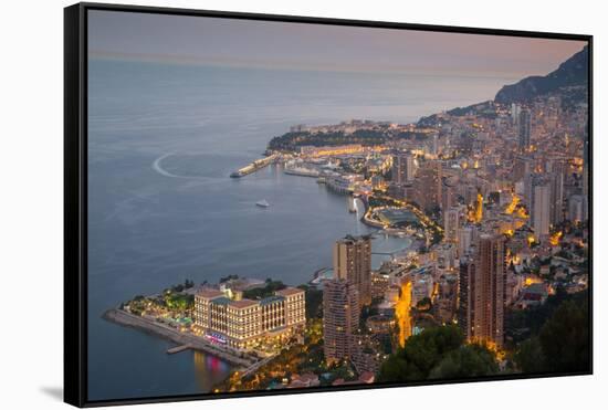 View of Monaco from Above at Dusk, Monaco, Mediterranean, Europe-Frank Fell-Framed Stretched Canvas
