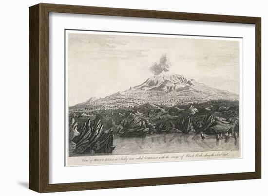 View of Mount Etna in Sicily Now Called Gibello with the Range of Black Rocks Along the Sea Coast-Wooding Wooding-Framed Art Print