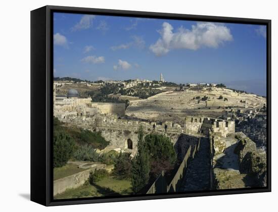 View of Mount of Olives, Jerusalem, Israel, Middle East-Simanor Eitan-Framed Stretched Canvas