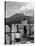 View of Mount Vesuvius from the Town of Torre Annunciata with Men Tending to Drying Pasta-Alfred Eisenstaedt-Stretched Canvas