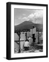 View of Mount Vesuvius from the Town of Torre Annunciata with Men Tending to Drying Pasta-Alfred Eisenstaedt-Framed Photographic Print